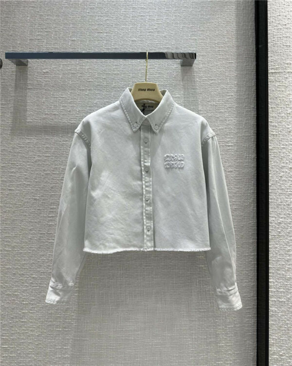 miumiu light blue washed white denim cropped shirt