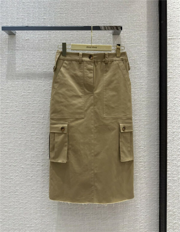 miumiu khaki utility midi skirt