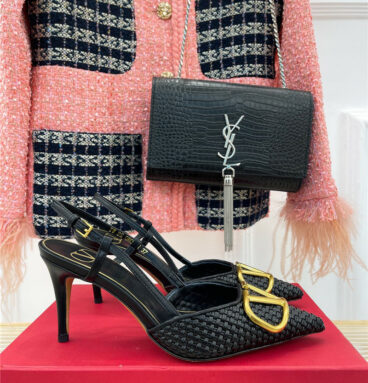 valentino big V buckle braided high-heeled sandals