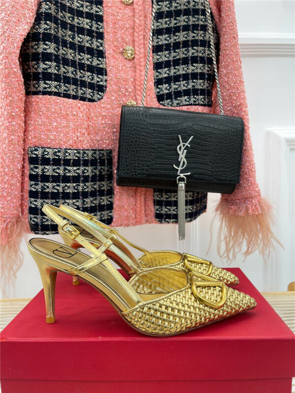 valentino big V buckle braided high-heeled sandals