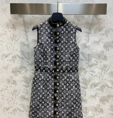 louis vuitton LV denim and leather dress