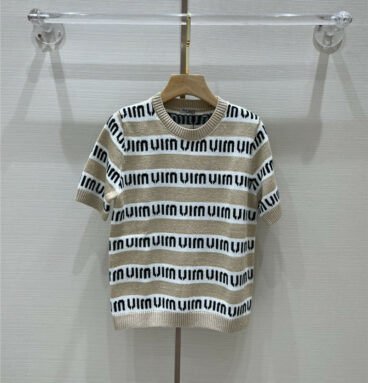 miumiu logo horizontal stripes knitted short sleeves