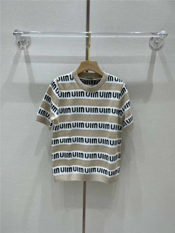 miumiu logo horizontal stripes knitted short sleeves