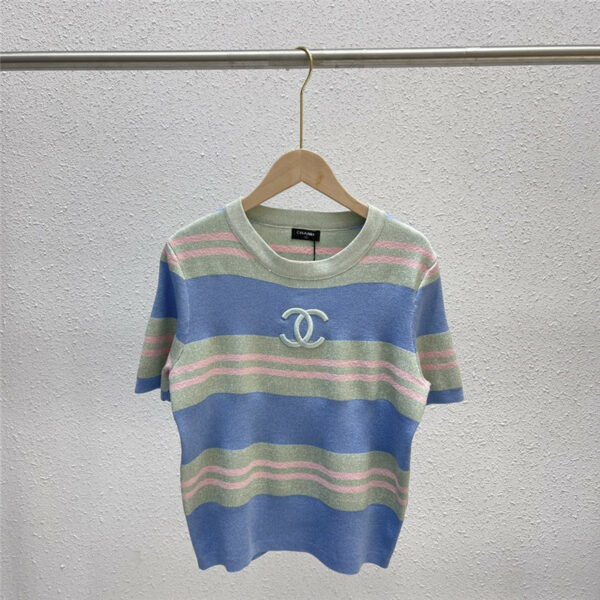 chanel color contrast round neck short sleeves