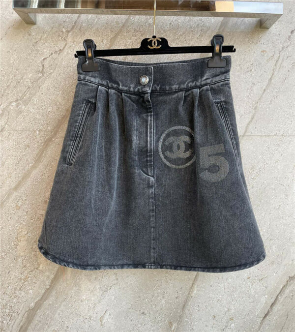 Chanel logo denim bud skirt
