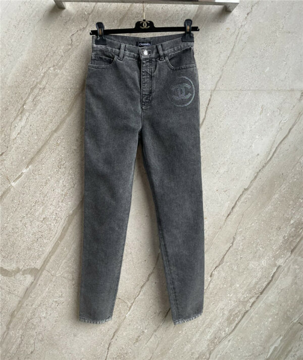 chanel logo gray stretch jeans