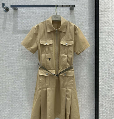 dior workwear style khaki dress