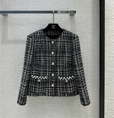 Chanel black and white beaded webbing coat