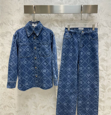 Chanel printed denim jacket+jeans