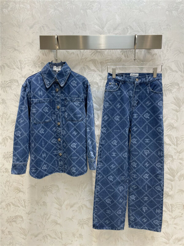Chanel printed denim jacket+jeans