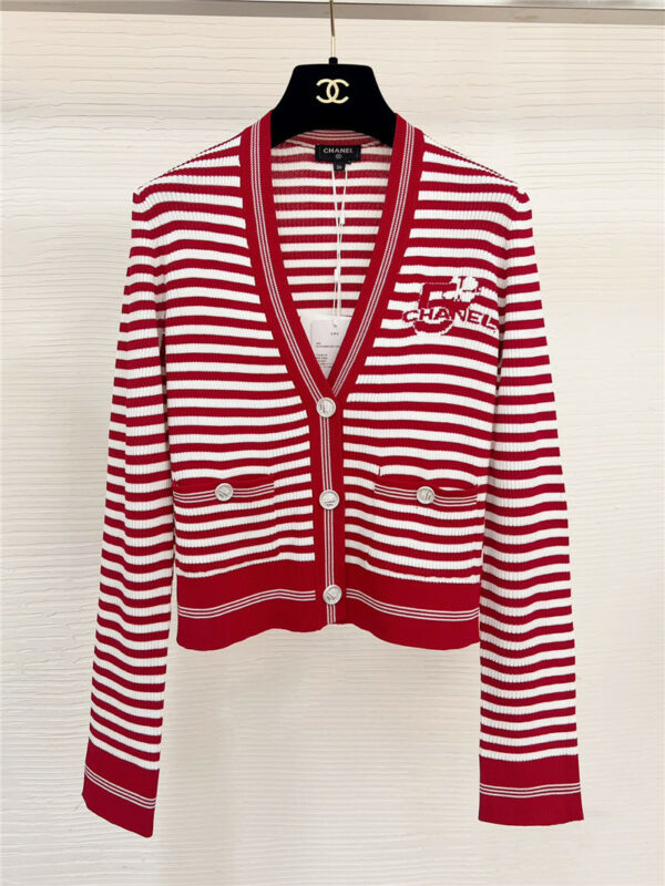 chanel striped knitted cardigan