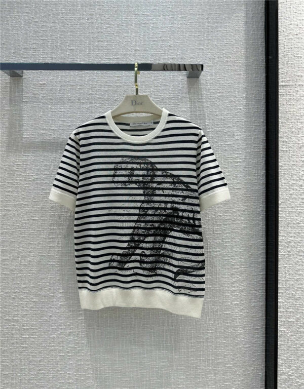 dior tiger striped knitted short sleeve