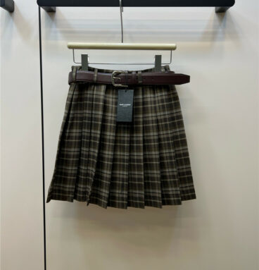 YSL American retro plaid pleated skirt