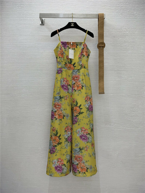 zimmermann floral print slim fit wide-leg suspender jumpsuit