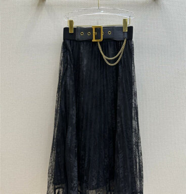 dior leather buckle chain skirt