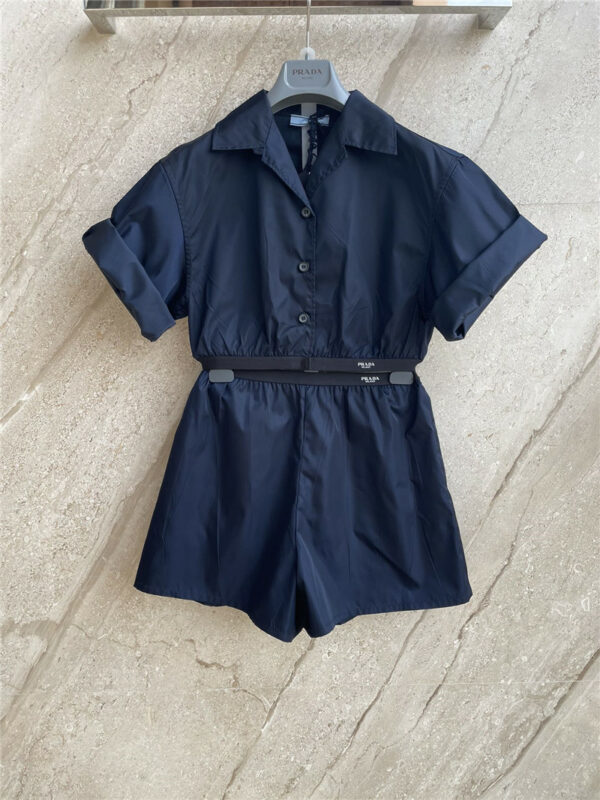 prada navy blue recycled nylon suit