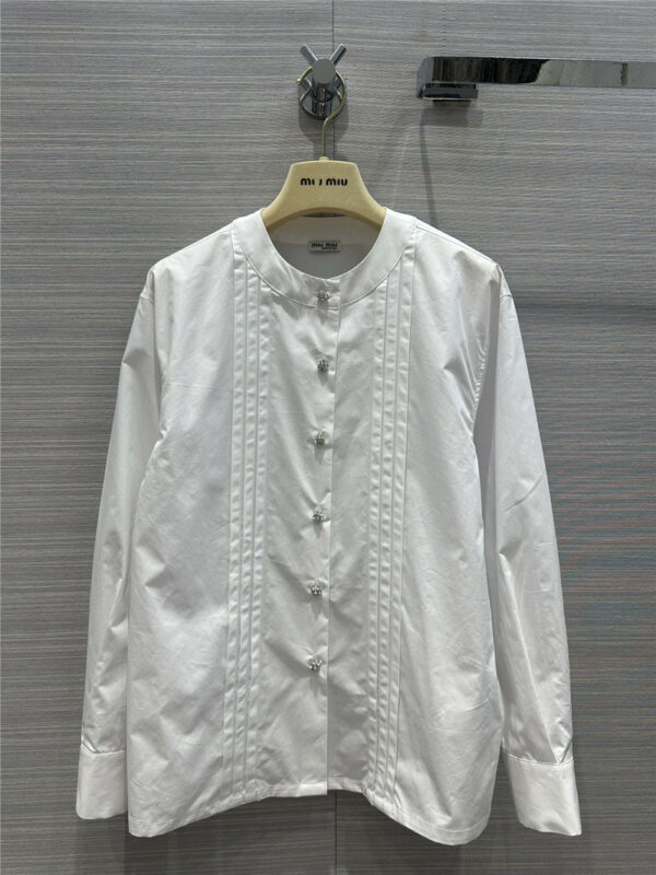miumiu striped and pleated design white shirt