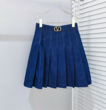 valentino high waist denim pleated skirt