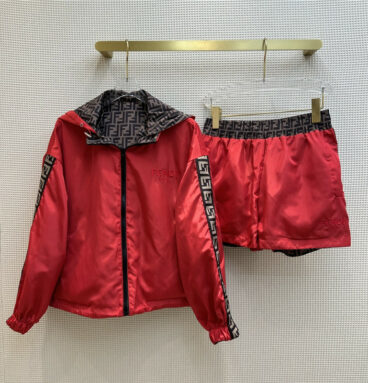 fendi reversible hooded jacket + elastic waist shorts set