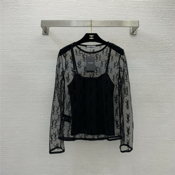 YSL two-piece round neck long-sleeved blouse