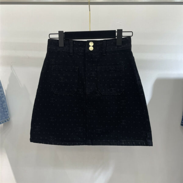 Chanel polka dot double c denim skirt