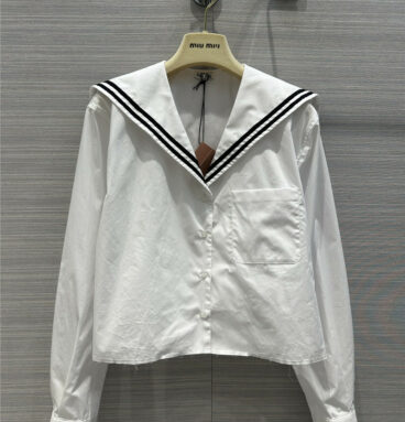 miumiu navy sailor collar cotton poplin shirt