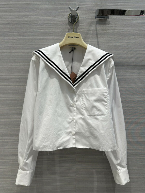 miumiu navy sailor collar cotton poplin shirt