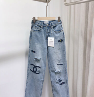 Chanel distressed blue jeans