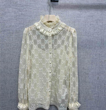 gucci double G embroidered lace shirt