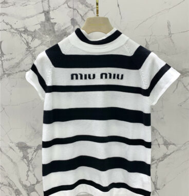 miumiu black and white striped logo top