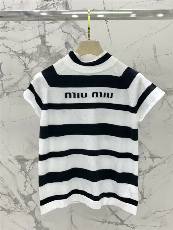 miumiu black and white striped logo top