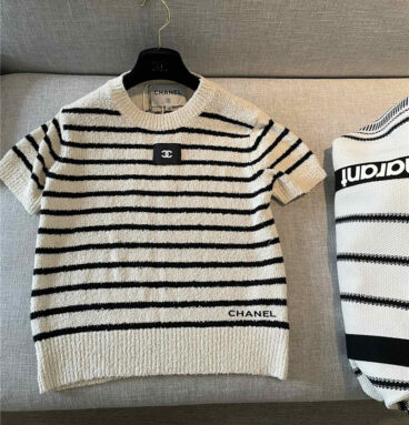 chanel vintage mid-ancient striped short sleeves
