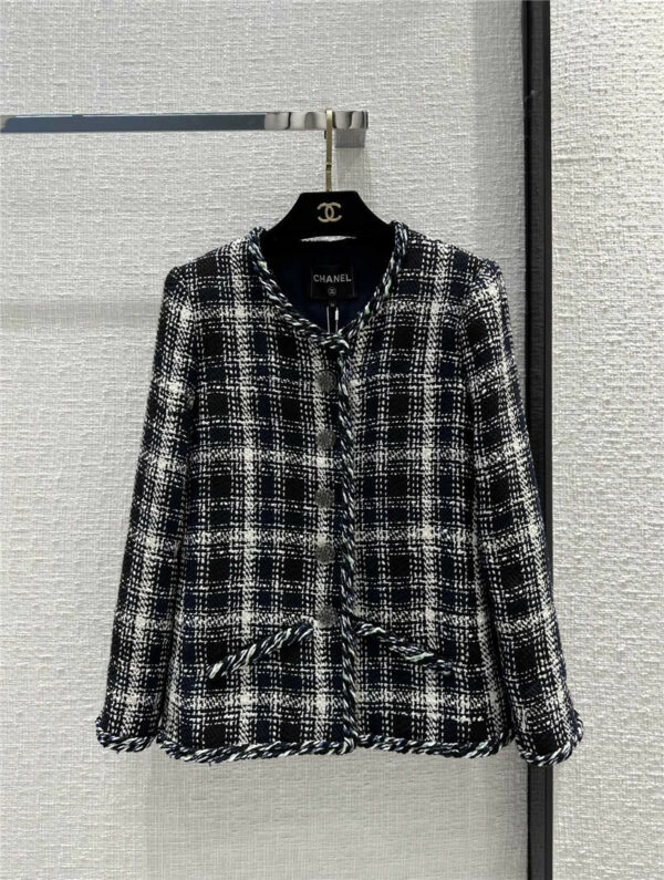 Chanel blue and white plaid woven coat