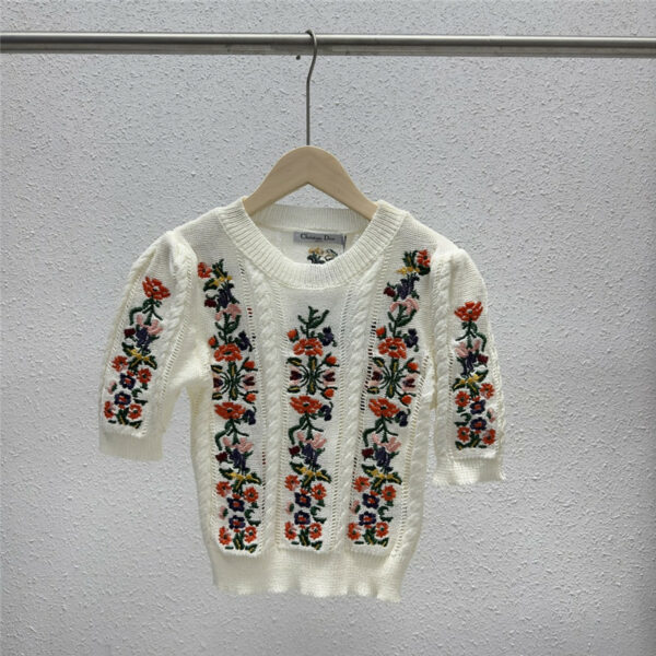 dior round neck floral embroidery knitted sleeves