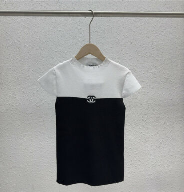 chanel logo embroidered knit short sleeves