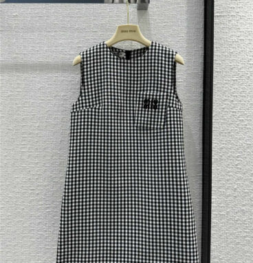 miumiu black and white small grid vest dress