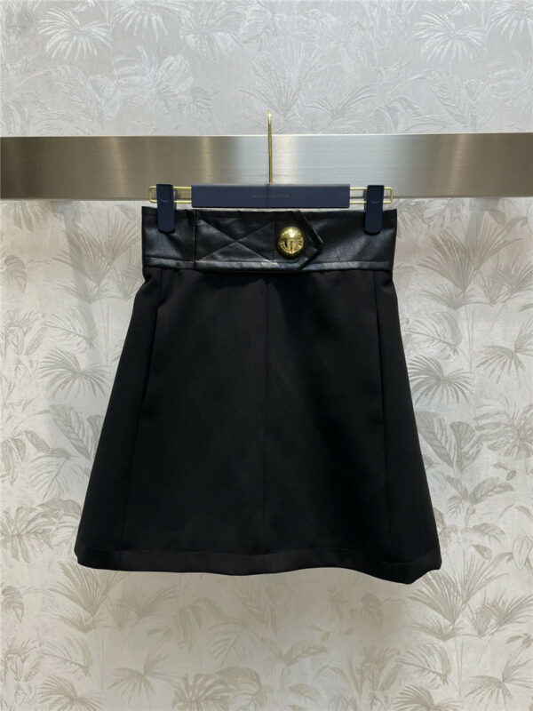 louis vuitton LV leather mosaic high waist skirt