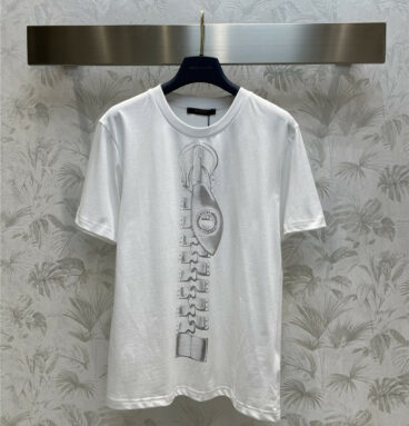 louis vuitton LV white ink print zipper short-sleeved T-shirt