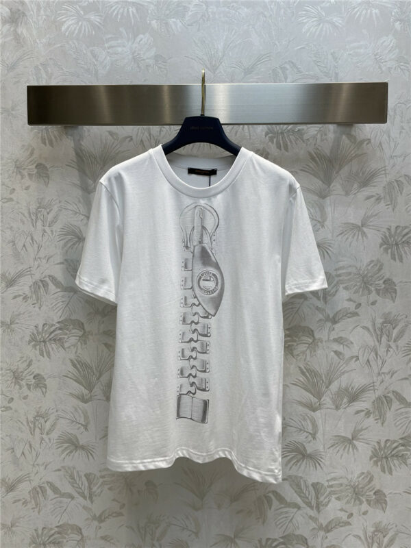 louis vuitton LV white ink print zipper short-sleeved T-shirt