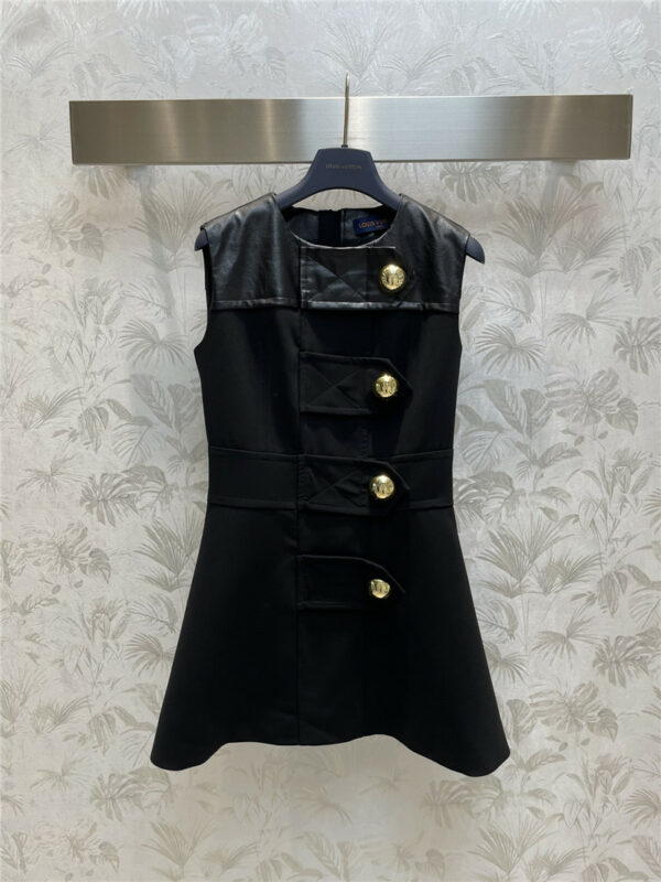 louis vuitton LV leather mushroom button sleeveless dress