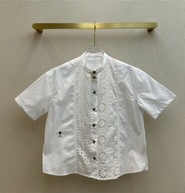 dior embroidered hollow short-sleeved shirt