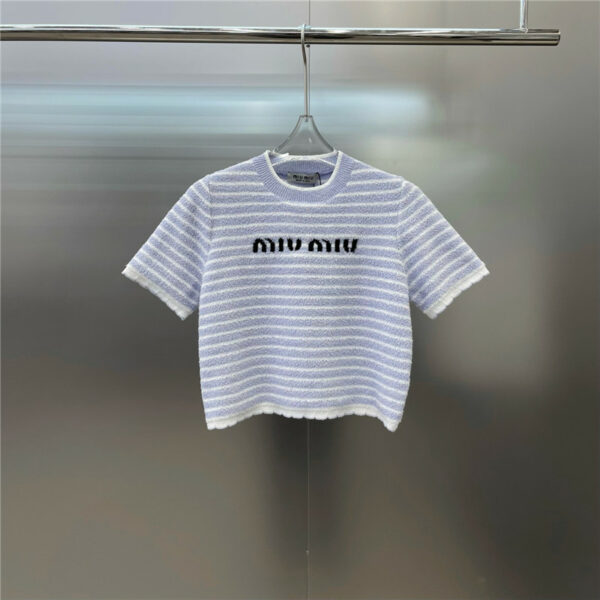 miumiu striped lace cropped knitted short sleeves