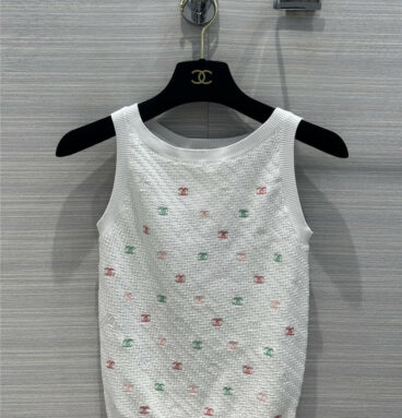 Chanel Macaron Color Embroidered Double C Knit Vest