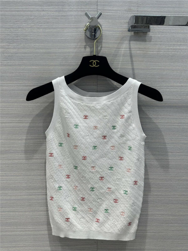 Chanel Macaron Color Embroidered Double C Knit Vest