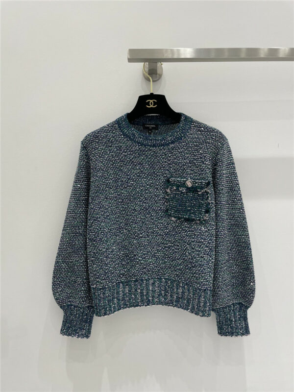 chanel sequin lantern sleeve sweater