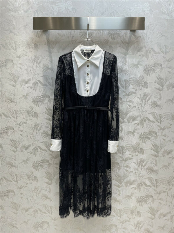 miumiu color-block lace two-piece dress