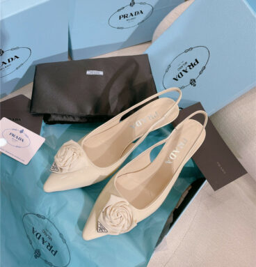 prada patent leather back strap flower heel sandals