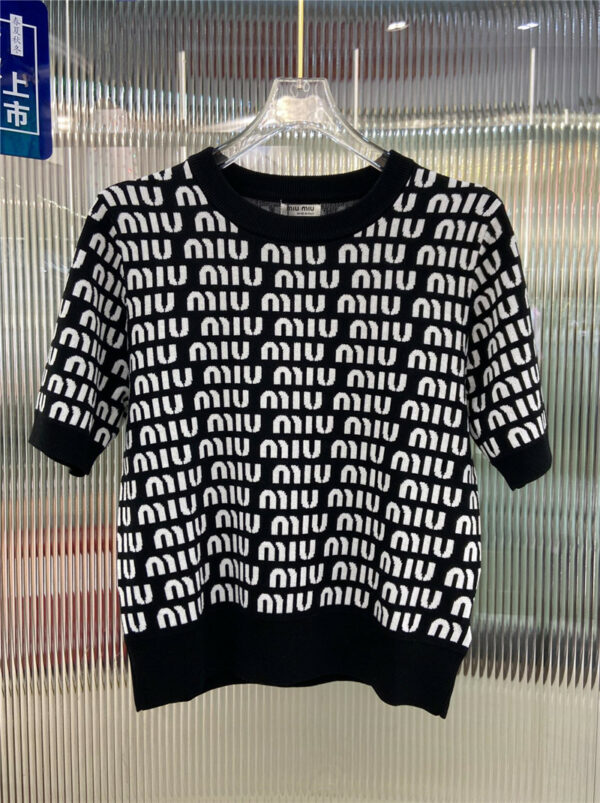 miumiu Contrasting Color Letter Knit Short Sleeves
