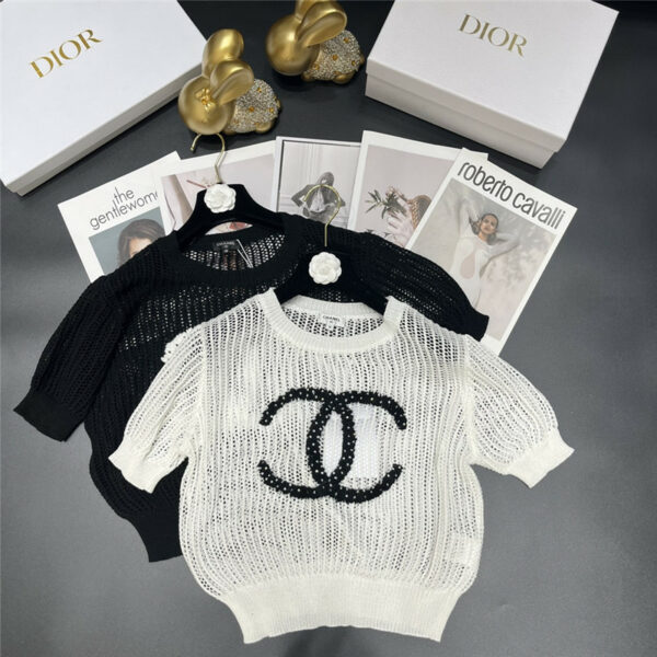 chanel with diamond logo hollow knit short sleeves