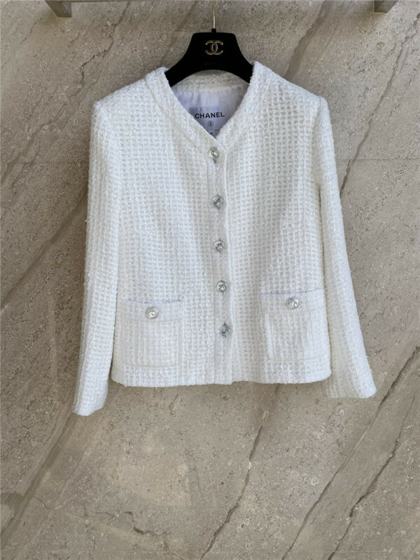 chanel tweed white coat